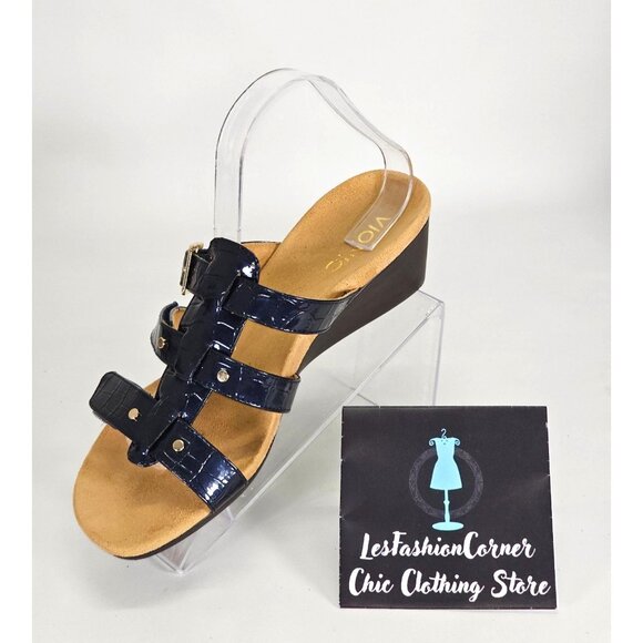 Vionic Women's Radia Blue Patent Leather Croc Print Wedge Sandals Size 9 2128 - Picture 14 of 15